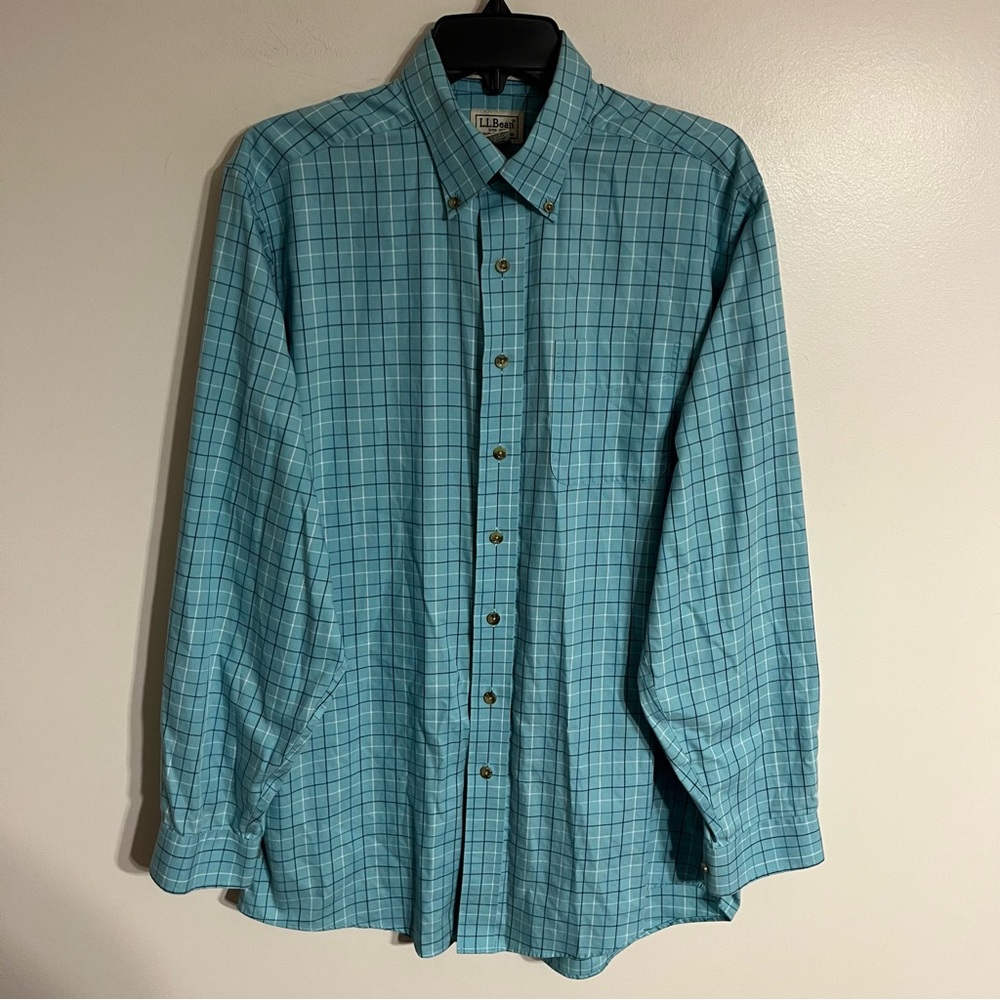 L.L. Bean Size Medium Tall Traditional Fit Wrinkle Free Plaid‎ Button Down Shirt